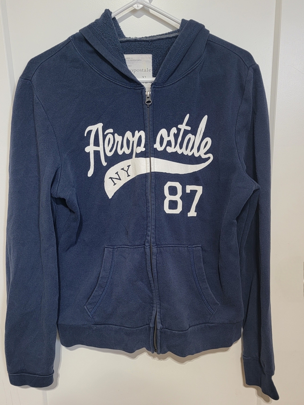 Aéropostale Navy Zip-Up Hoodie with White Script